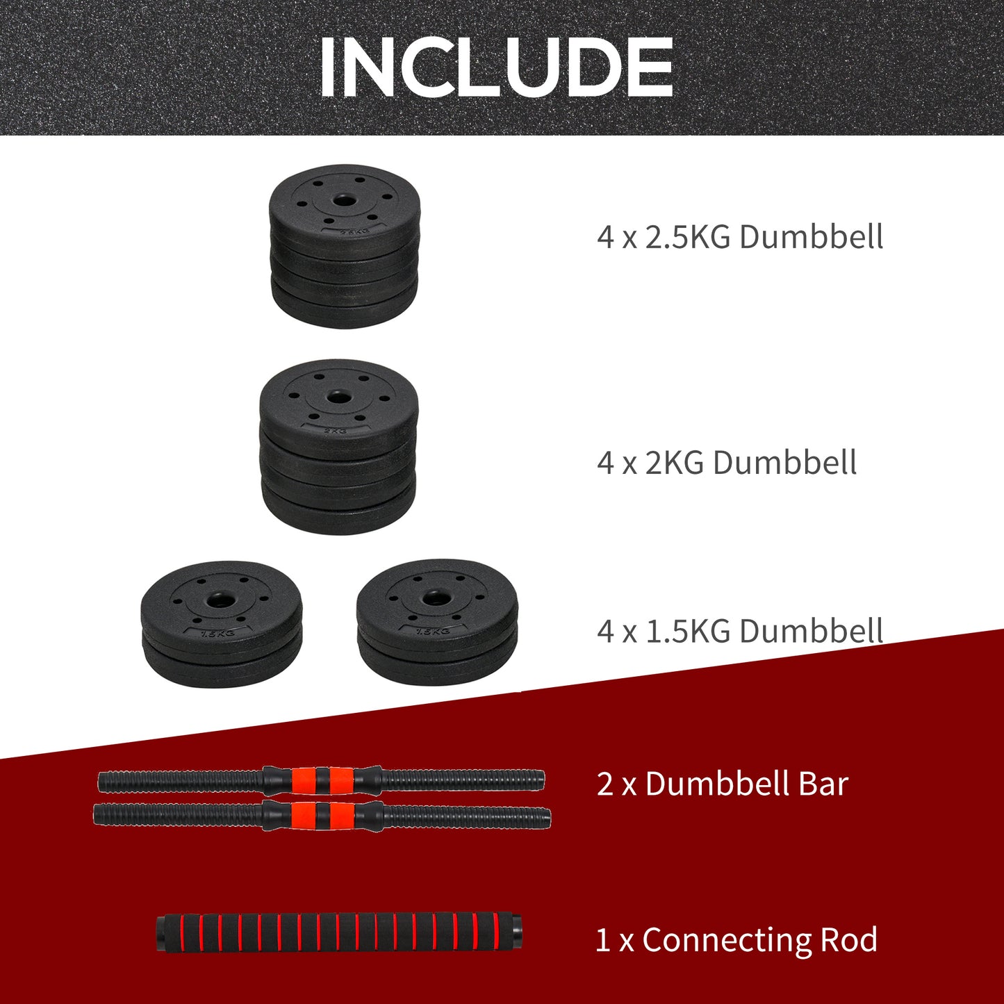 25kg 2 IN 1 Adjustable Dumbbells Weight Set, Dumbbell Hand Weight Barbell for Body Fitness, Lifting Training for Home