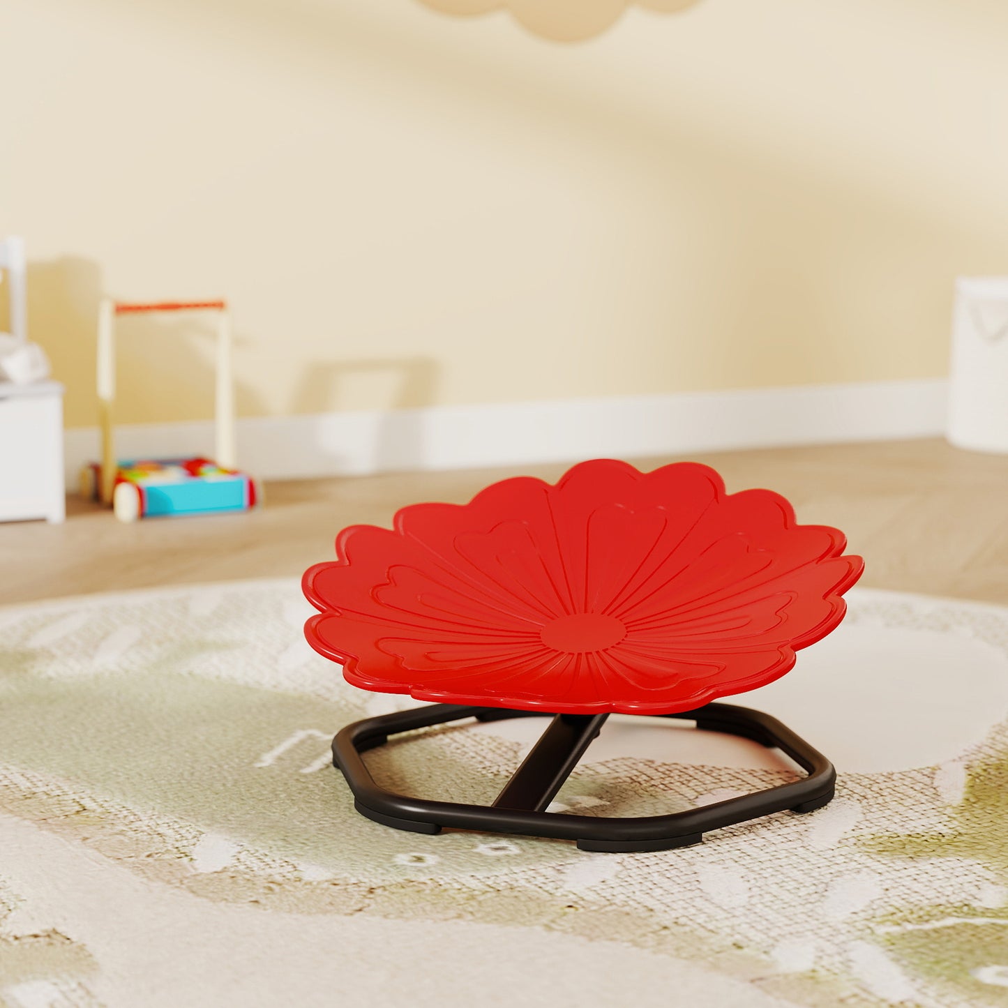 Flower-Shaped Sensory Spinning Chair with Non-Slip Base for Balance/Coordination, Red