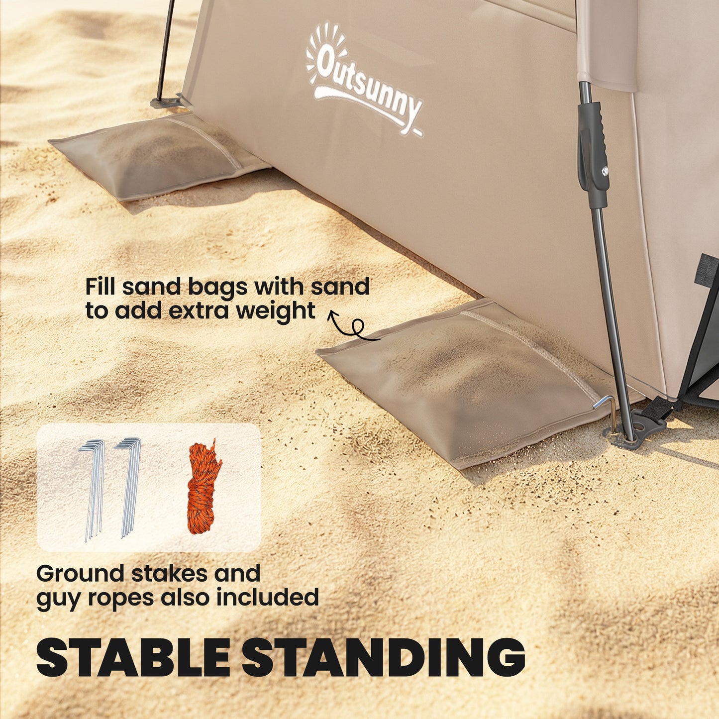2-3 Person Pop Up Beach Tent, UPF15+ Sun Shelter with Extended Floor, Sandbags, Mesh Windows and Carry Bag, Brown