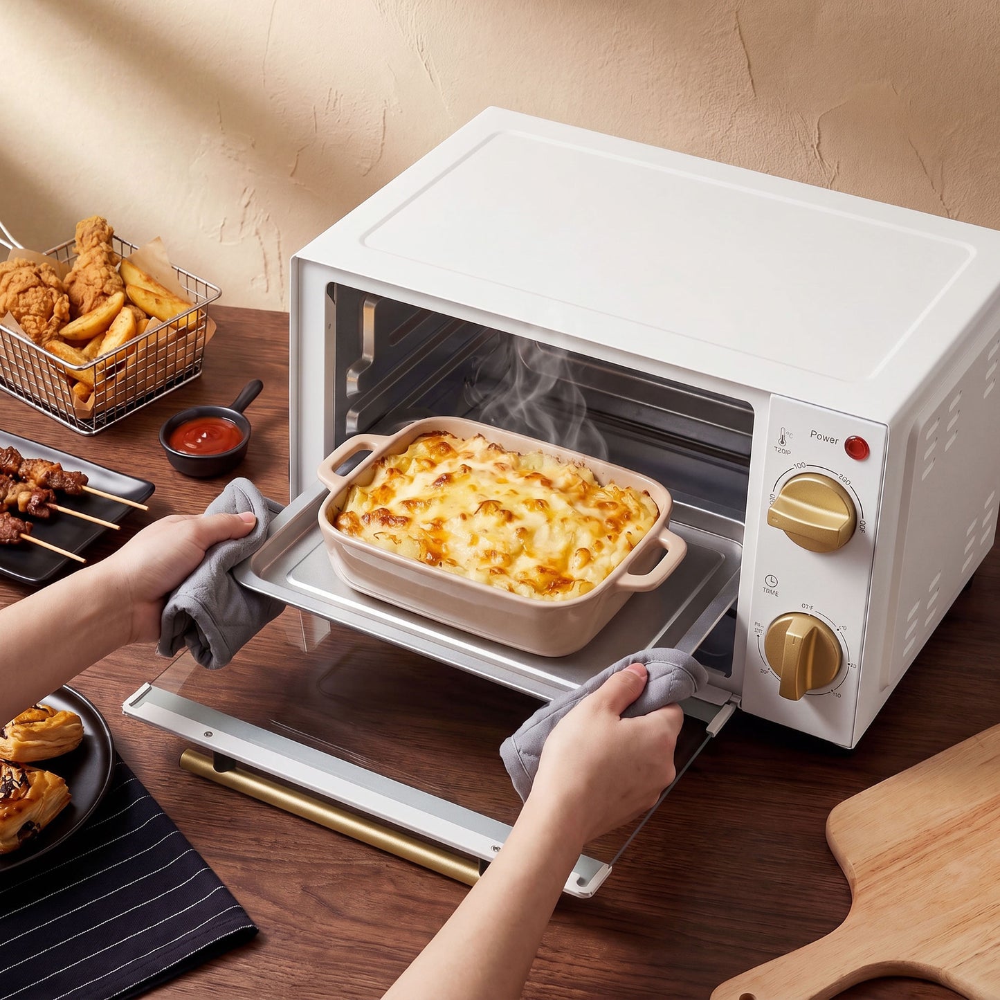 Mini Oven, 9L Countertop Electric Grill, Toaster Oven with Adjustable Temperature and Timer, 750W, White
