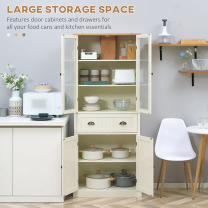 Freestanding Kitchen Cupboard, 5-tier Storage Cabinet with Adjustable Shelves and Drawer, Cream White