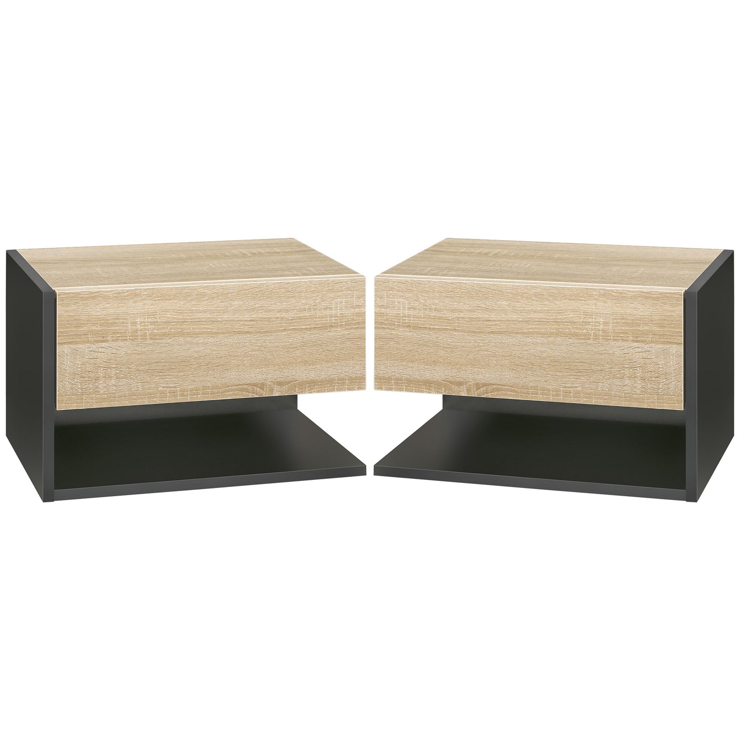 Floating Bedside Table Set of 2, Wall Mounted Bedside Cabinet with Drawer and Open Shelf, Modern Nightstand for Bedroom