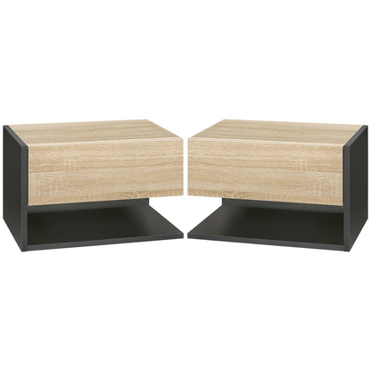 Floating Bedside Table Set of 2, Wall Mounted Bedside Cabinet with Drawer and Open Shelf, Modern Nightstand for Bedroom