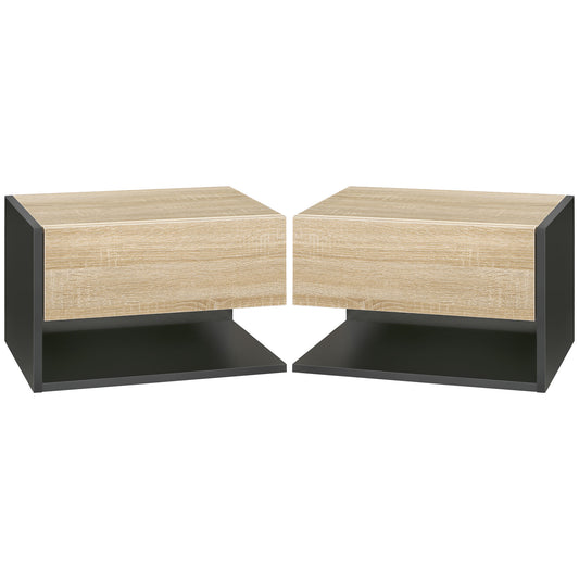 Floating Bedside Table Set of 2, Wall Mounted Bedside Cabinet with Drawer and Open Shelf, Modern Nightstand for Bedroom