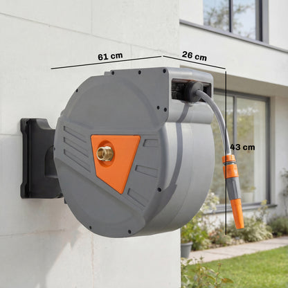 Retractable Hose Reel Wall Mounted, 40+2m Garden Hose Pipe Reel with Auto Retraction, Self-Locking, Orange