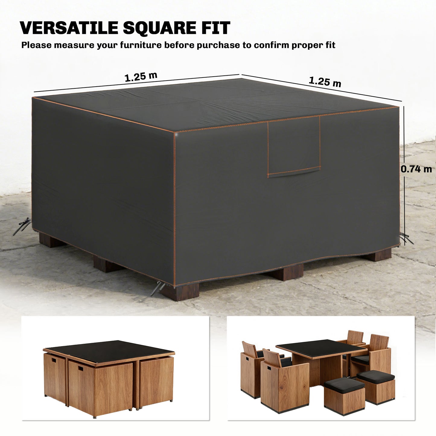 Garden Furniture Cover, Waterproof Patio Furniture Cover with Air Vent, 420D Oxford Fabric, 125 x 125 x 74 cm, Black