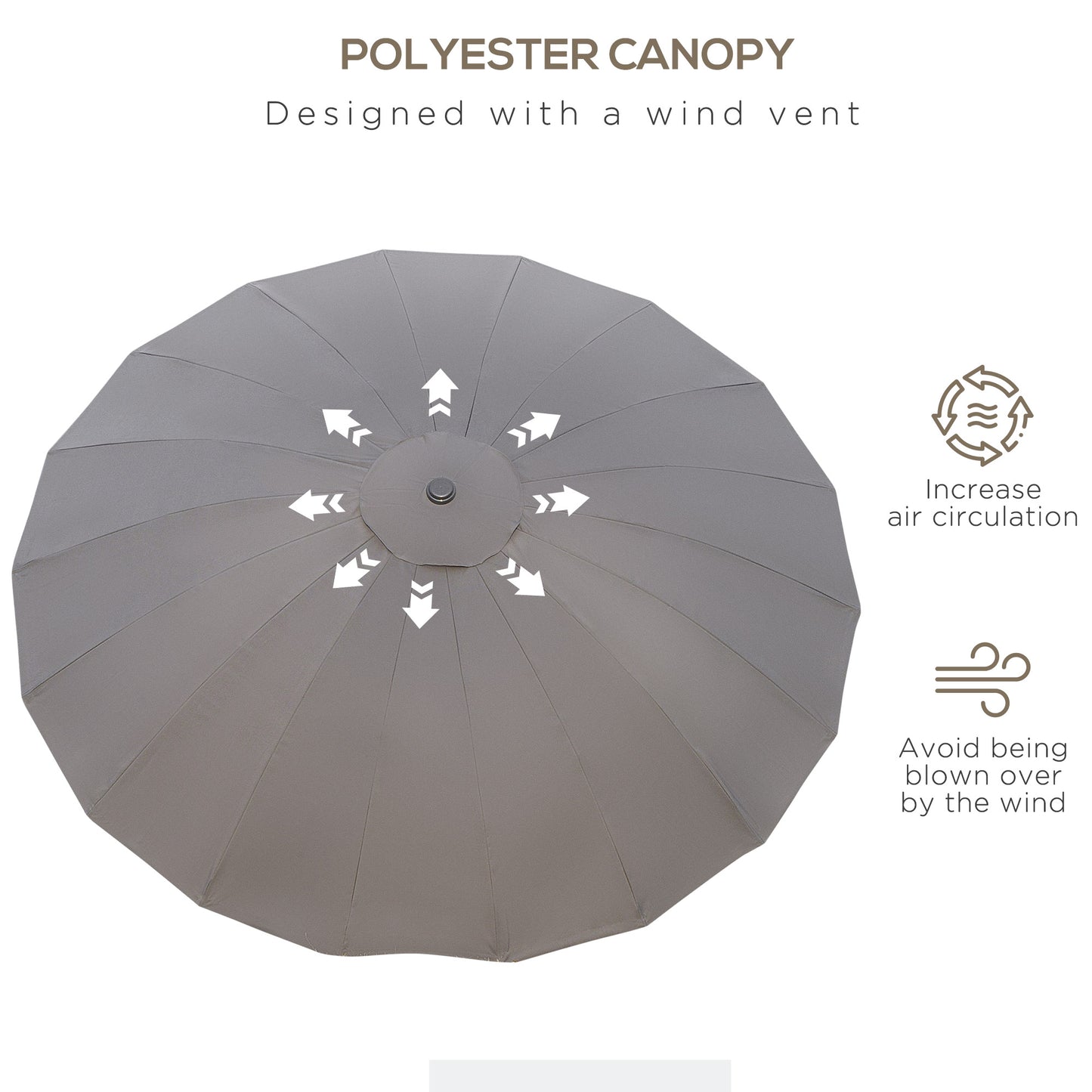 2.5m Shanghai Garden Parasol Umbrella with Crank & Tilt, Adjustable Outdoor Sun Shade, Grey