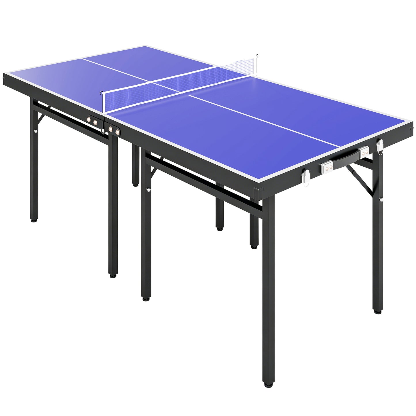 Folding 5ft Mini Compact Table Tennis Top Ping Pong Table Set Professional Net Games Sports Training Play Blue