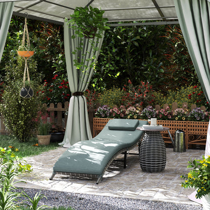 Rattan Folding Sun Lounger Outdoor Chair with Cushion and Pillow Mixed Grey