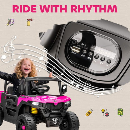 Kids Ride on Car, 12V Electric Kids UTV with Electric Dump Bed, 4-Wheel Suspension for 3-8 Years, Pink