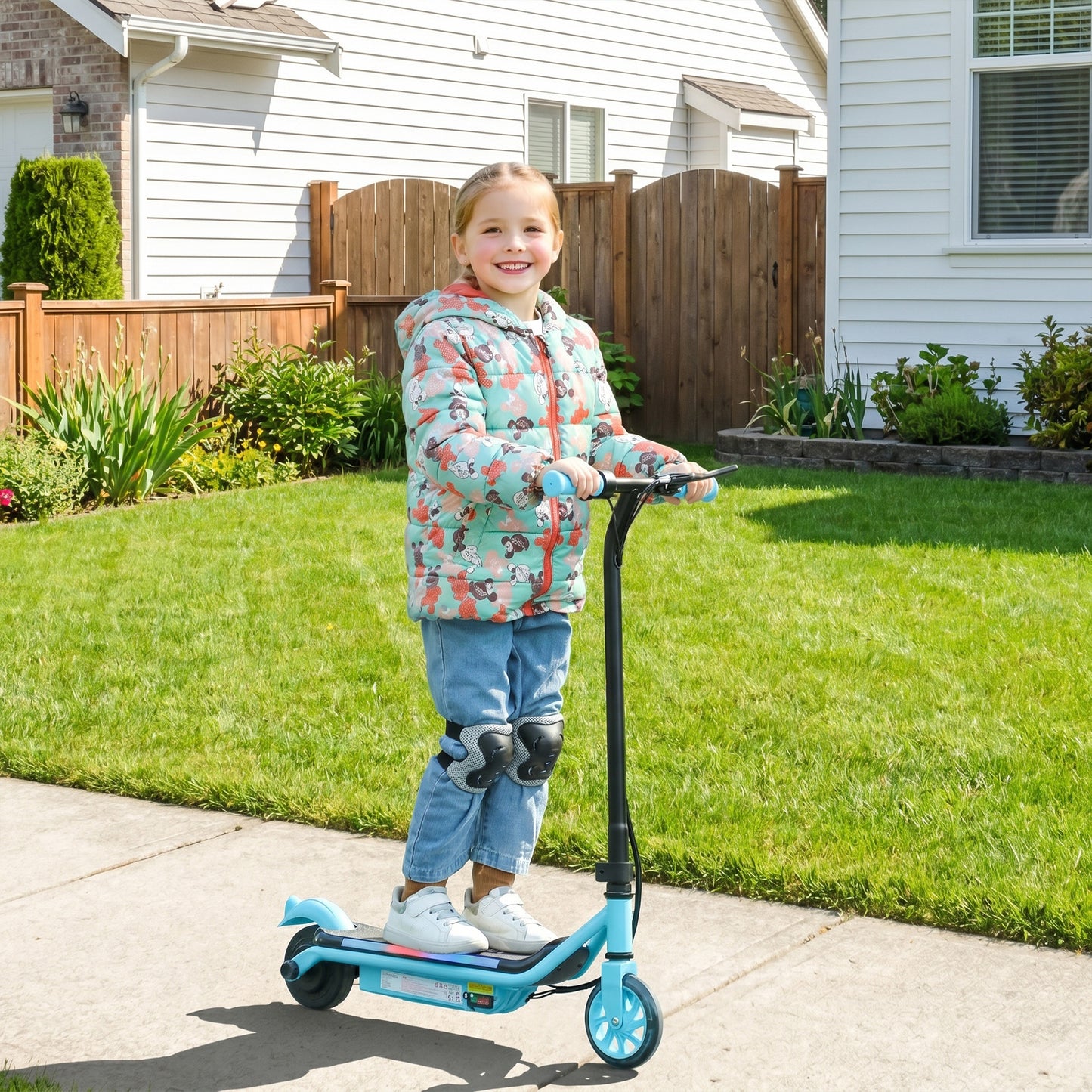Electric Scooter for Kids Aged 6-14 Years, with Colourful Lights, Blue