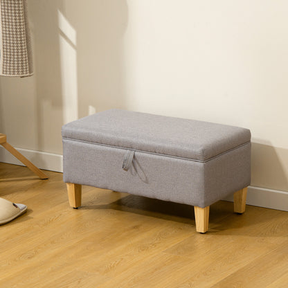 30L Linen Storage Ottoman Padded Footstool with Rubberwood Legs for Storage Box, Bed End, Shoe Bench, Seating, Light Grey
