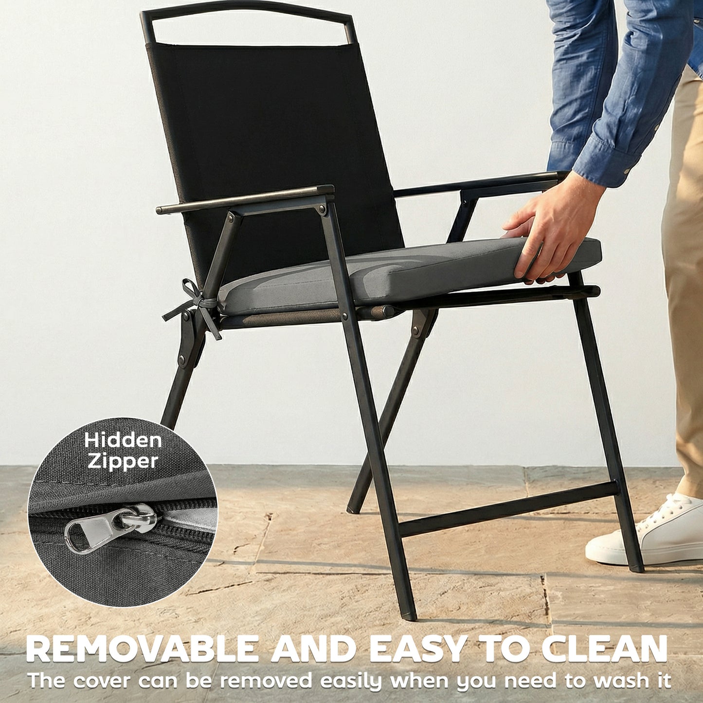 Set of 6 Outdoor Seat Cushions with Machine Washable Cover, Water Repellent Seat Cushions Dark Grey