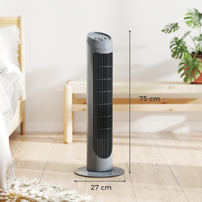Tower Fan for Bedroom Cooling, 75cm Electric 70° Oscillating with 3 Speed Settings, Standing Floor Fan, Grey