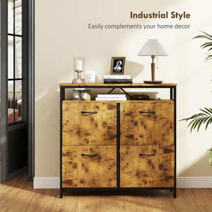 Shoe Storage Cabinet with 4 Flip Drawers and Open Shelf - Rustic Brown