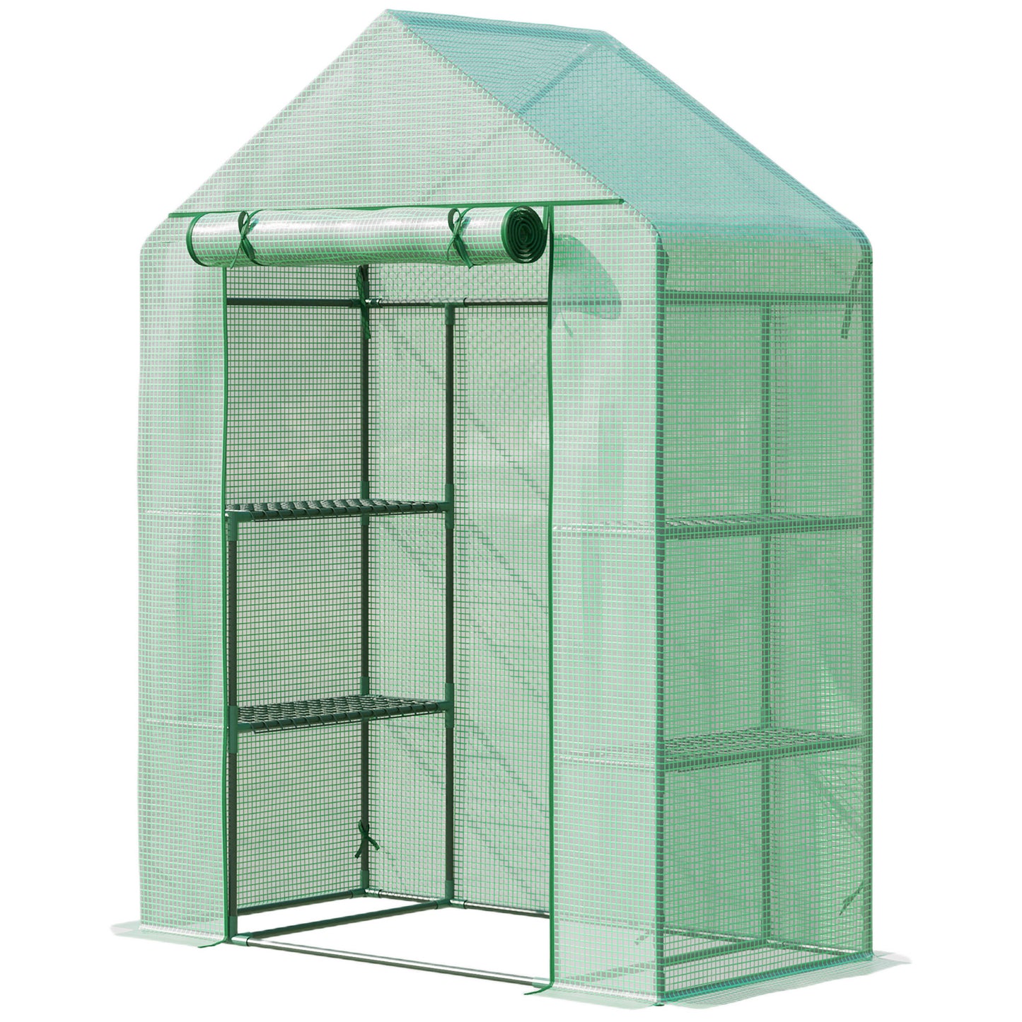 Walk In Greenhouse with Shelves, Portable Gardening Plant Grow House for Outdoor with 2 Tier Shelf, Roll-Up Zippered Door
