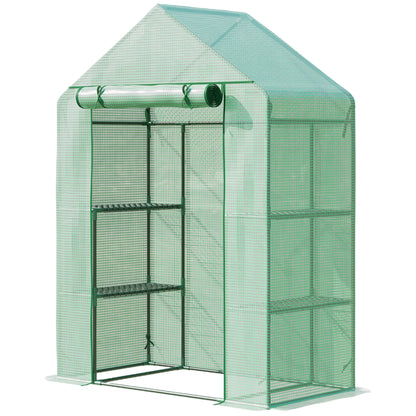 Walk In Greenhouse with Shelves, Portable Gardening Plant Grow House for Outdoor with 2 Tier Shelf, Roll-Up Zippered Door