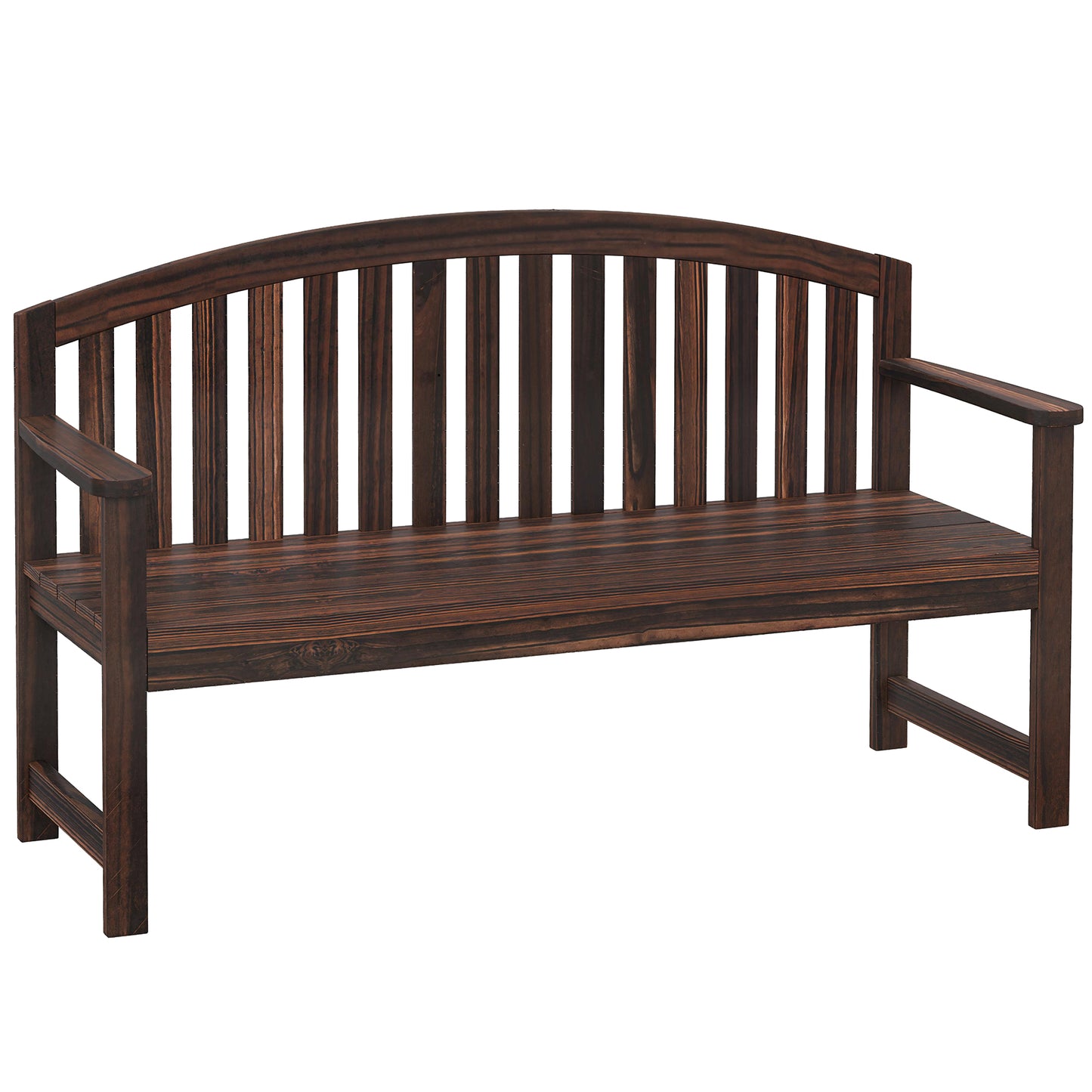 2 Seater Wooden Garden Bench with Armrest, Outdoor Furniture Chair for Park, Balcony, Carbonised Finish