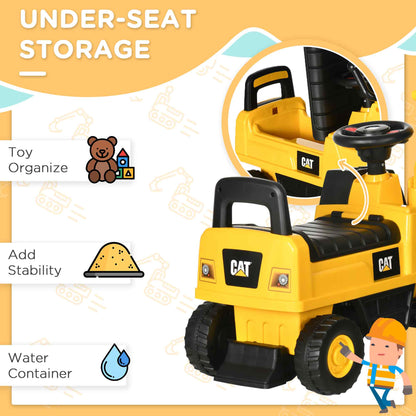 CAT Licensed Kids Ride on Digger Toddler Pretend Construction Play Toy Foot-To-Floor Ride-On Toy w/ Manual Shovel, Horn