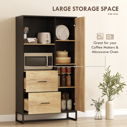 Tall Kitchen Cupboard, Freestanding Kitchen Pantry Cabinet with Adjustable Shelves, Drawers and Soft Close Door, 160cm