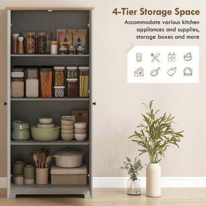 Kitchen Cupboard, 172cm Freestanding Storage Cabinet with Doors and Shelves, Grey
