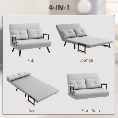 4-in-1 Velvet-Feel Double Sofa Bed, with Pillows - Light Grey