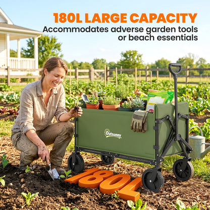 180L Festival Trolley on Wheels, Folding Compact Camping Trolley Cart with Adjustable Handle, 120 KG Capacity for Garden