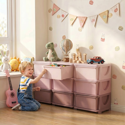 Kids Storage Unit, with Nine Drawers - Pink