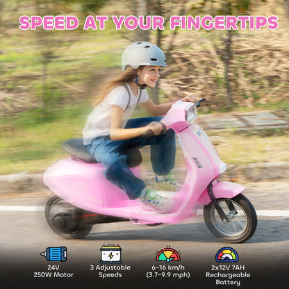 24V Kids Electric Motorbike, Ride on Motorcycle with Manual Throttle, Brakes and LED Lights for Ages 8-12 Years, Pink