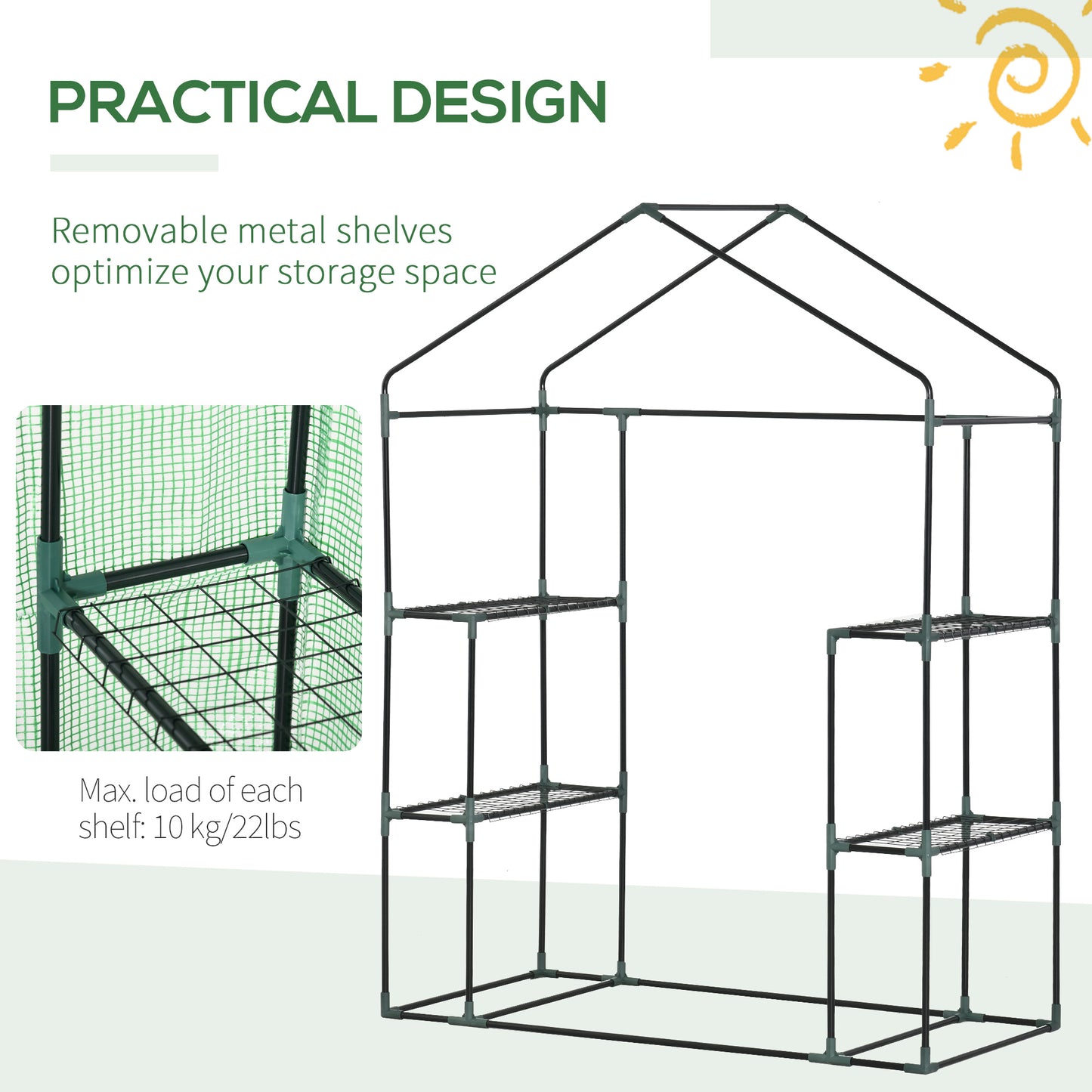 Walk In Greenhouse with Shelves, Portable Gardening Plant Grow House for Outdoor with 2 Tier Shelf, Roll-Up Zippered Door
