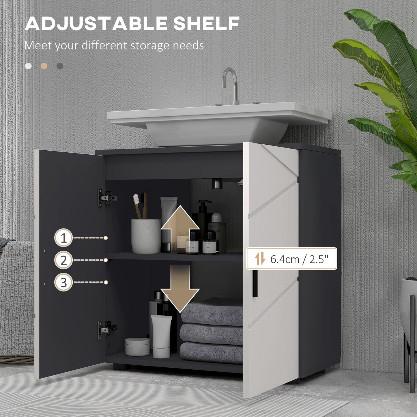 Under Sink Bathroom Cabinet, Bathroom Vanity Unit, Basin Storage Cupboard with Double Doors and Shelf