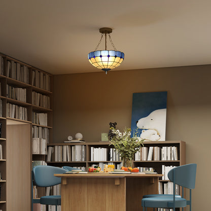 Tiffany Style Ceiling Light, Vintage Chandelier with 3 E27 Sockets, Semi Flush Mount for Living Room, Bulbs Not Included