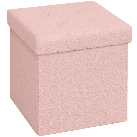 Foldable Sherpa Fleece Storage Ottoman - Pink
