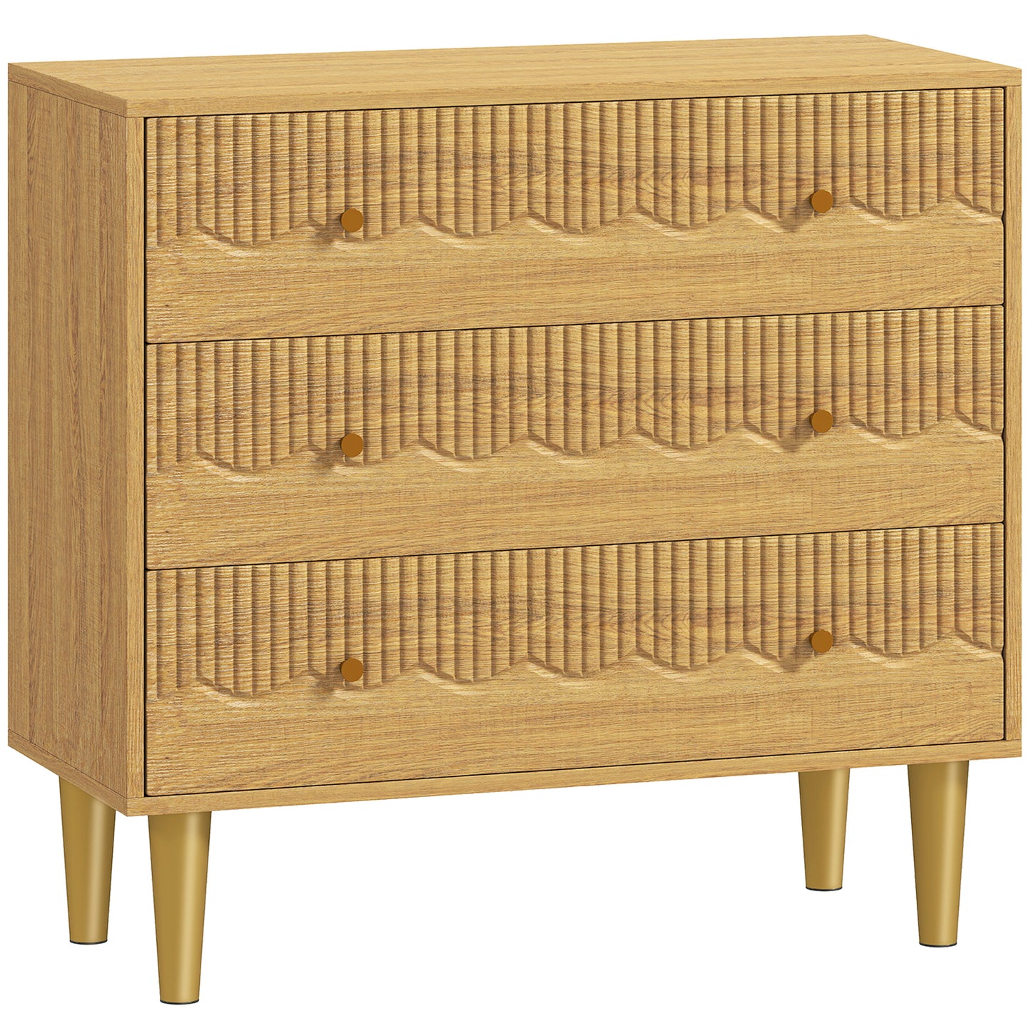 Dresser for Bedroom 3 Drawer Chest of Drawers with Steel Frame for Living Room in Oak