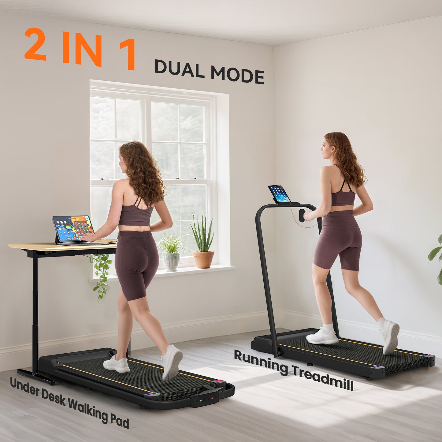 2.5HP Walking Pad, 1-6km/h Folding Treadmill with Remote Control and LED Display for Home Gym Office, Orange