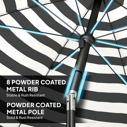 1.8 m Beach Umbrella Parasol with Sand Anchor, Portable 30° Tilting Patio Sun Shade with Adjustable Height, Grey/White