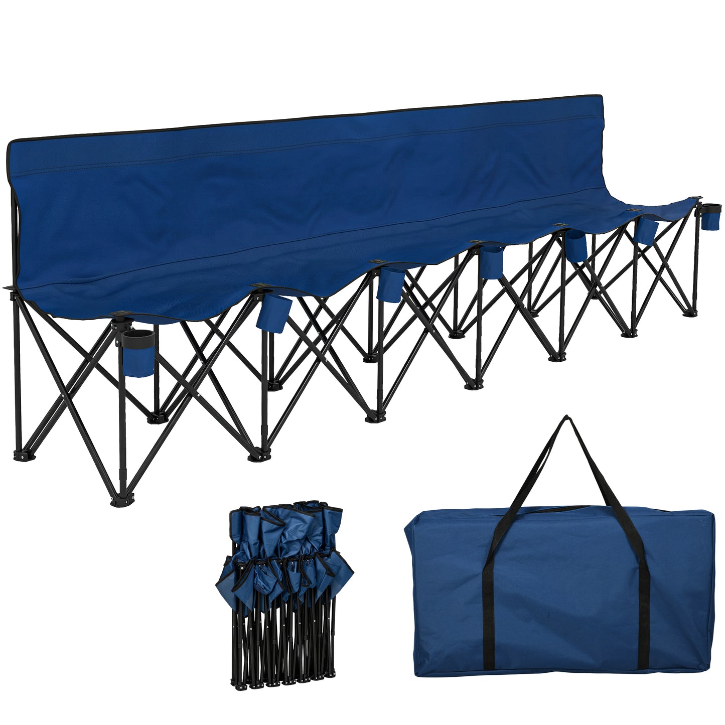 6 Seater Folding Camping Chair with Cup Holder & Carry Bag - Blue