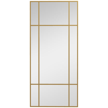 Decorative Grid Wall Mirror, with Back Hooks - Gold Tone