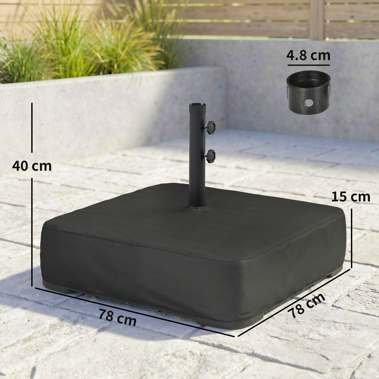 Garden Parasol Base 80 kg Sand Filled Heavy Duty Stand for Cantilever Umbrellas and 48 mm Poles Black