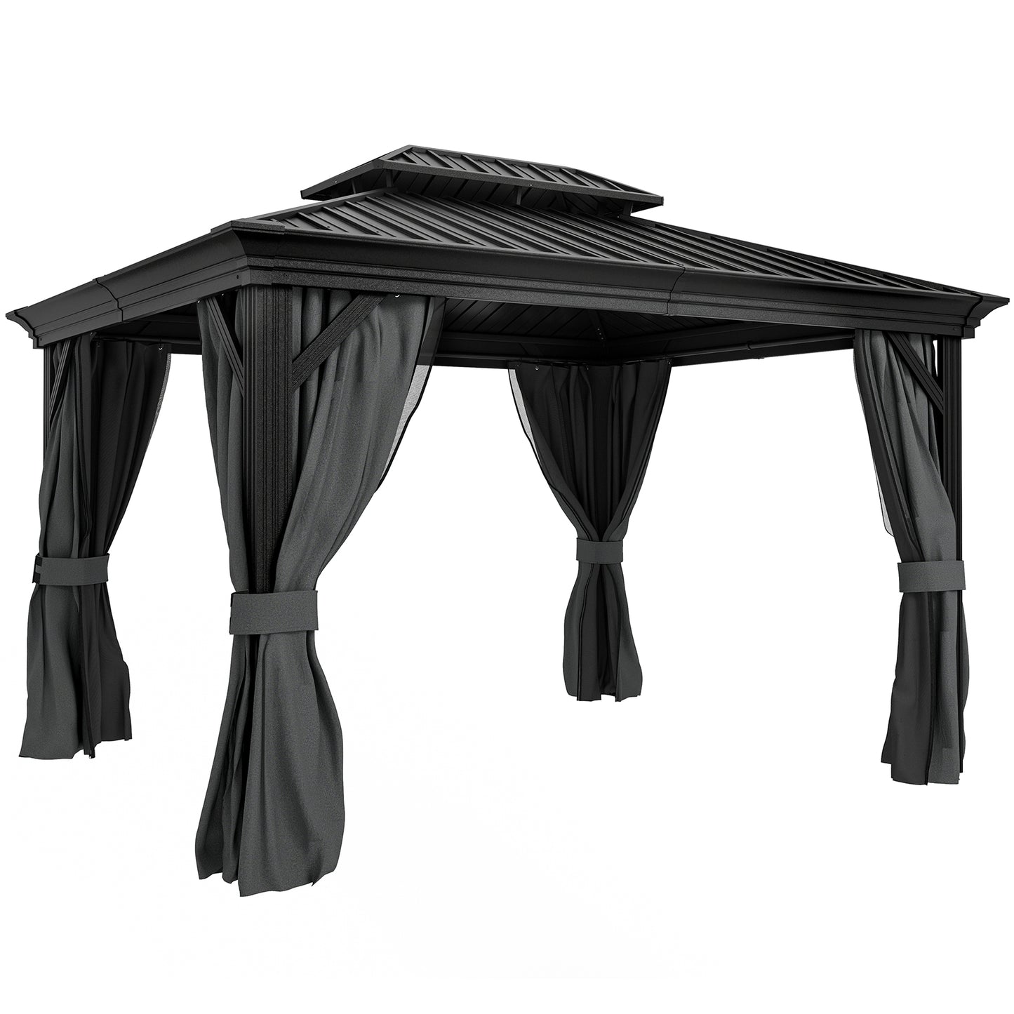 3.65 x 3m Aluminium Hardtop Gazebo, with Accessories - Dark Grey