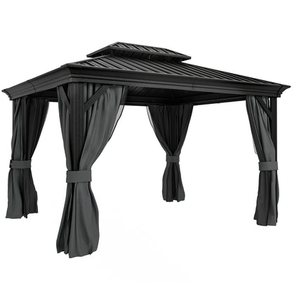 3.65 x 3m Aluminium Hardtop Gazebo, with Accessories - Dark Grey