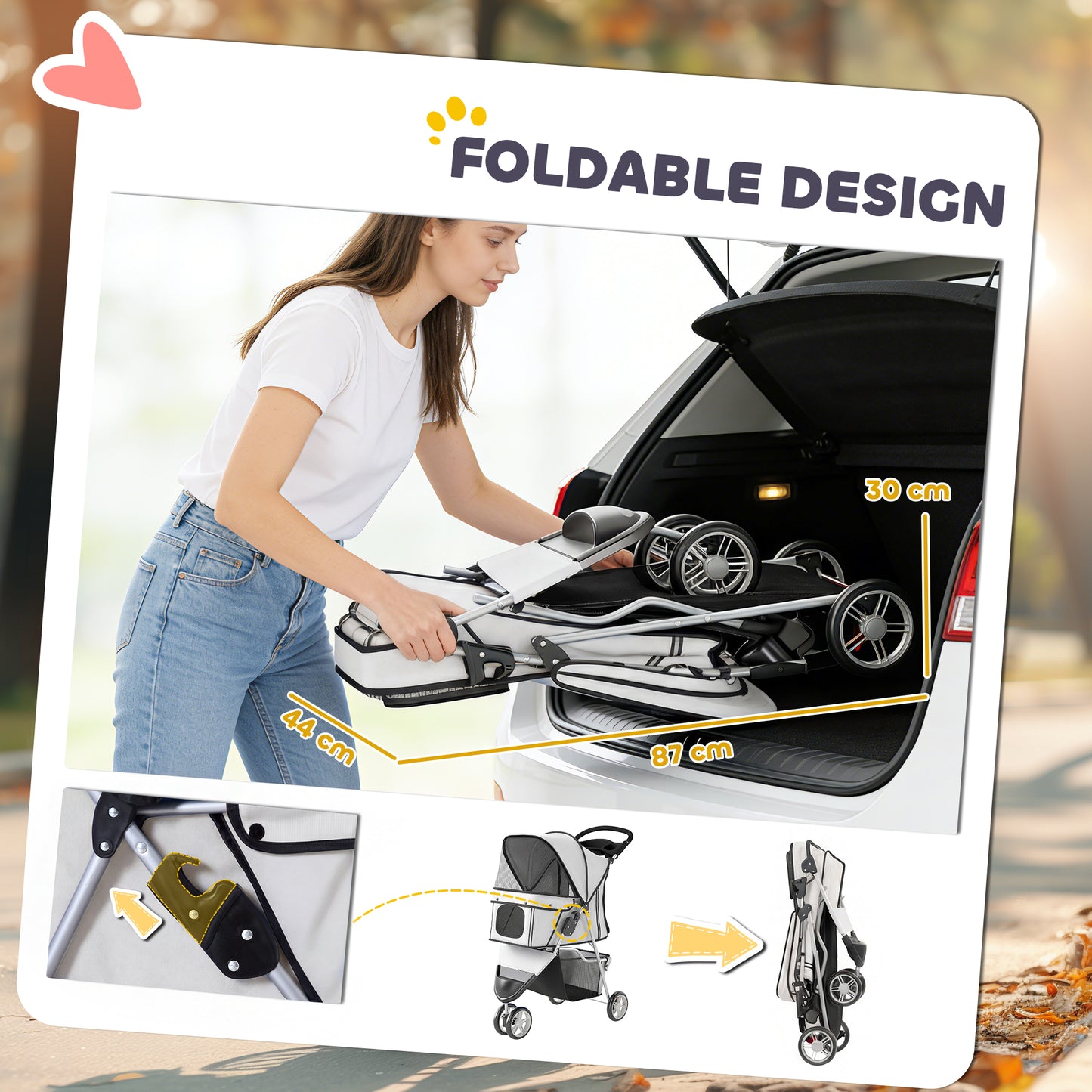 Dog Stroller, 3 Wheels Foldable Pet Stroller with Adjustable Canopy, Storage Basket for Small Mini Breeds, Grey