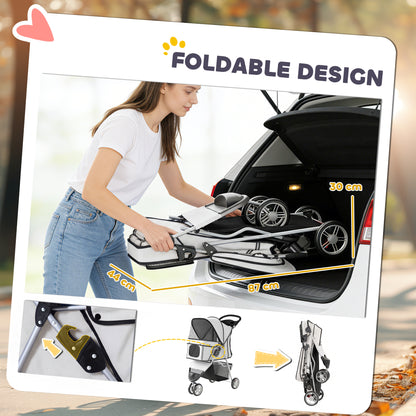 Dog Stroller, 3 Wheels Foldable Pet Stroller with Adjustable Canopy, Storage Basket for Small Mini Breeds, Grey