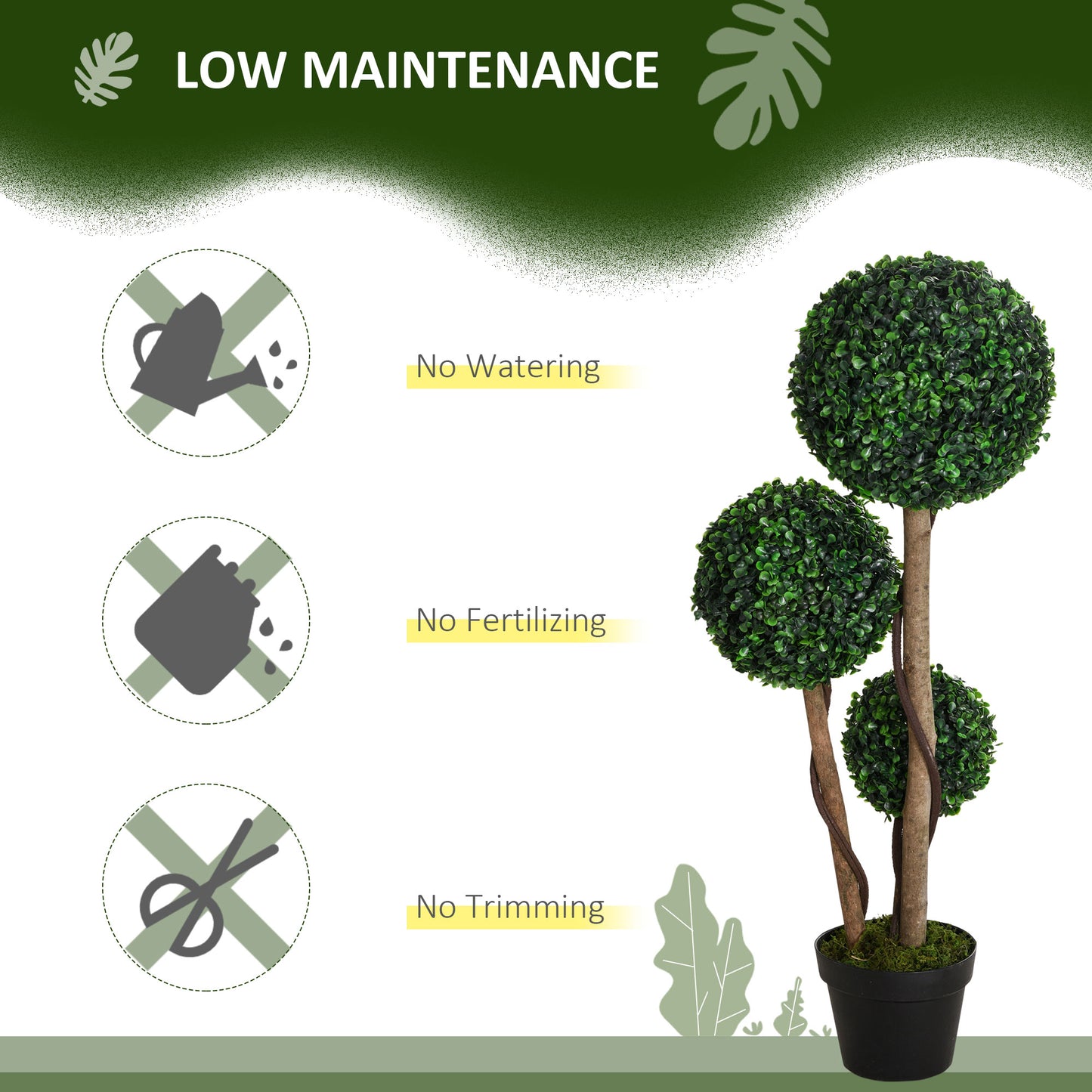 Decorative Artificial Trees Boxwood Ball Topiary Trees in Pot, UV-Cut Fake Plants for Home Indoor Outdoor Decor, 90 cm