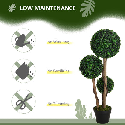 Decorative Artificial Trees Boxwood Ball Topiary Trees in Pot, UV-Cut Fake Plants for Home Indoor Outdoor Decor, 90 cm
