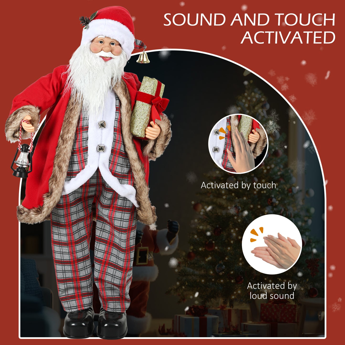 120cm Animated Santa Claus Figure, with Sound - Red