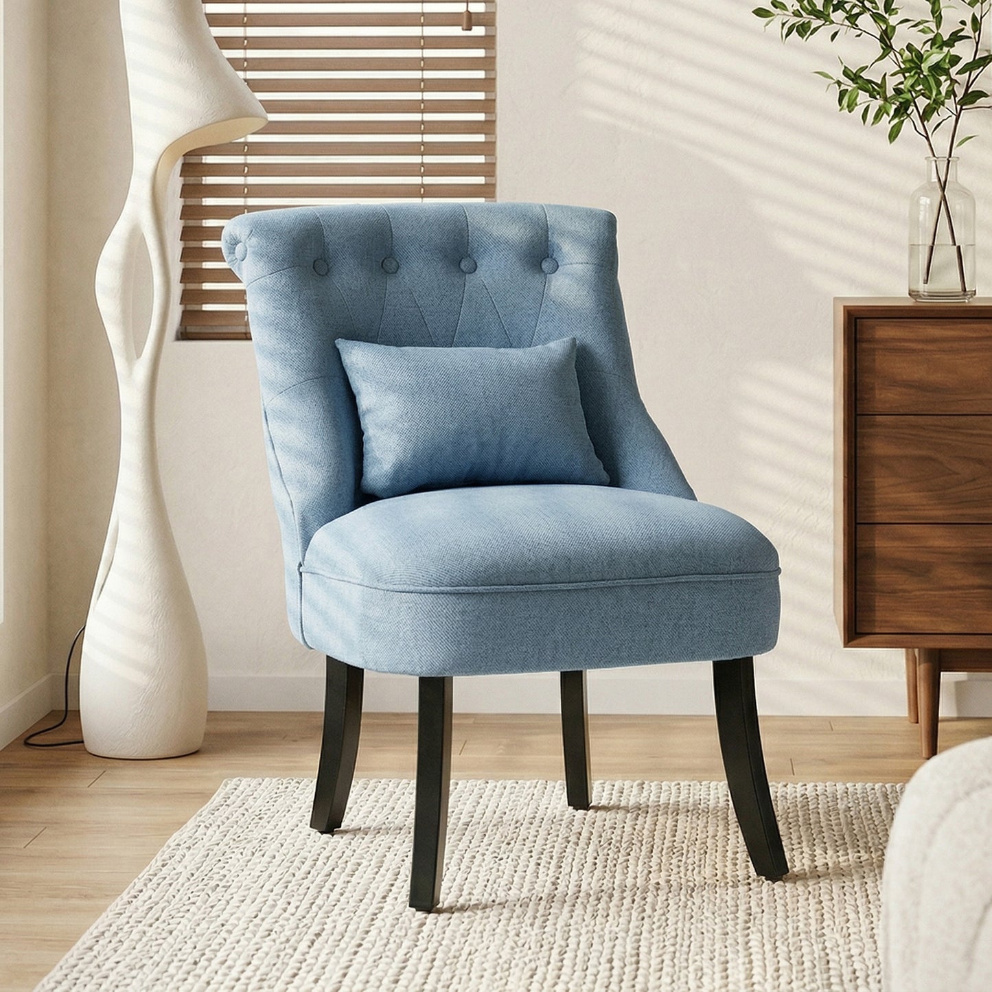 Fabric Single Sofa Dining Chair Tub Chair Upholstered W/ Pillow Solid Wood Leg Home Living Room Furniture Blue