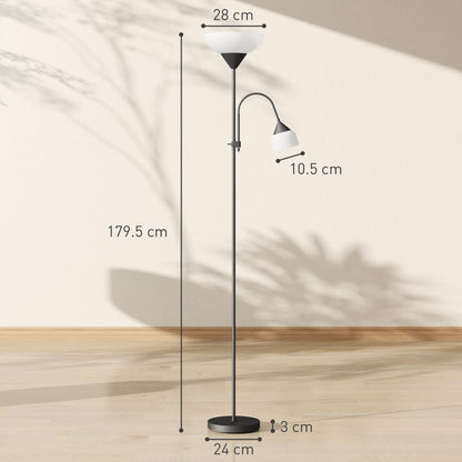 LED Floor Lamp for Living Room, 180cm Tall Standing Lamp, Mother and Child Uplighter with Adjustable Gooseneck, Black