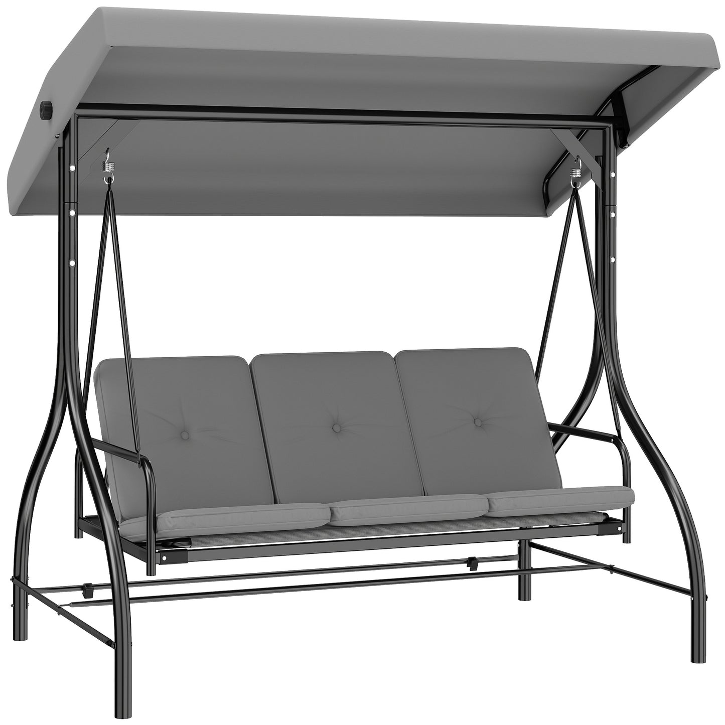 3 Seater Canopy Swing Chair, 2 in 1 Garden Swing Seat Bed, with Adjustable Canopy and Metal Frame, Light Grey