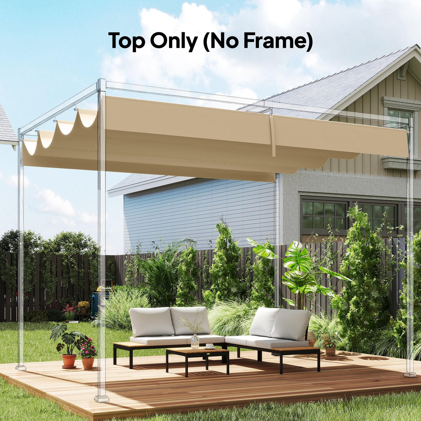 Retractable Pergola Canopy Only, 3.92 x 3.5 m, UV30+ Replacement Canopy Cover for 4 x 3 m Pergola, Khaki